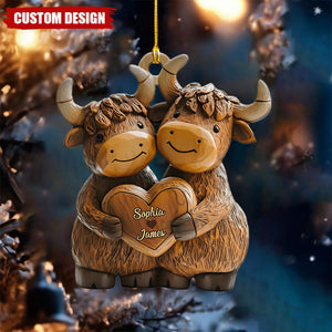 Cute Highland Cow Couple - Personalized Highland Cow Ornament