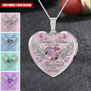 Memorial Butterfly My Husband Has Wings Personalized Heart Necklace, Memorial Jewelry Loss Of Loved One