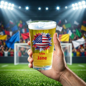 Personalized Soccer Beer Glass - Country Flags Gift For Soccer Lovers