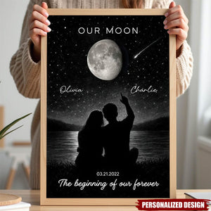 Night Sky Couple Moon Phase-Personalized Couple Poster-Valentine's Day Gift