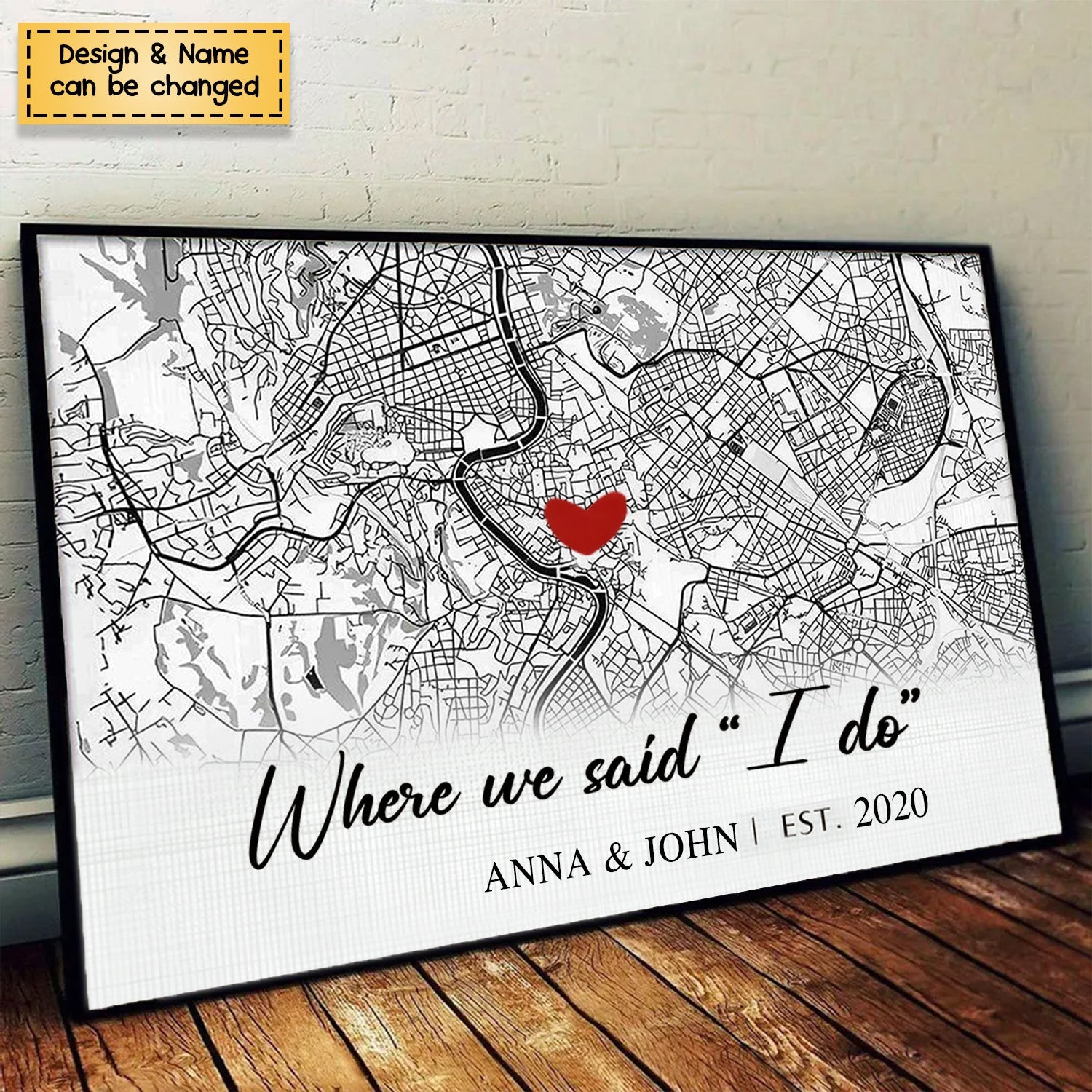 Where We Said I Do - Personalized Map Horizontal Poster- Gift For Couple
