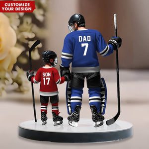 Ice Hockey Dad With Kid-Personalized Shaped Acrylic Plaque, Father's Day Gift