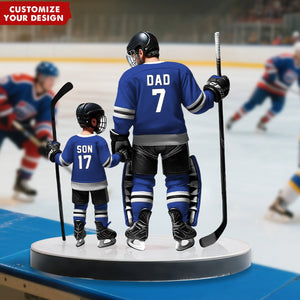 Ice Hockey Dad With Kid-Personalized Shaped Acrylic Plaque, Father's Day Gift