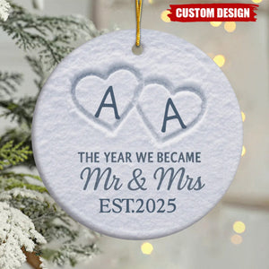 Custom Ceramic Ornament - Personalized Anniversary Christmas Wedding Gifts For Husband And Wife, Him And Her - Our Happily Ever After, Set In Sand