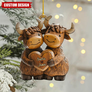 Cute Highland Cow Couple - Personalized Highland Cow Ornament