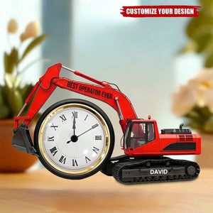 Excavator Desk Clock Plaque - Personalized Gifts For Operator