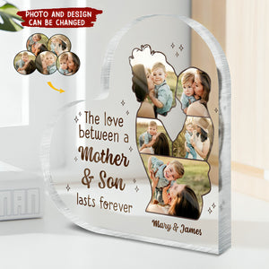 Custom Photo The Love Between A Mother & Daughter, Son - Gift For Mom, Mama - Personalized Heart Shaped Acrylic Plaque