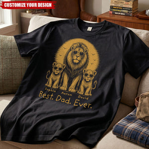 Personalized Lion Dad and Kids Shirt, Retro Vintage "Best Dad Ever" Tee, Cool Protector Dad T-Shirt