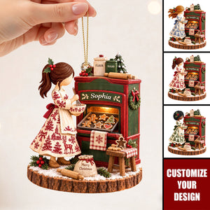 Personalized Toile De Jouy Baking Girl Christmas Ornament - Gifts For Bakers