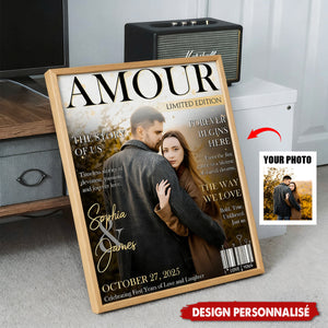 Personalized Amour Magazine Cover Couple Poster, Romantic Love Story Gift