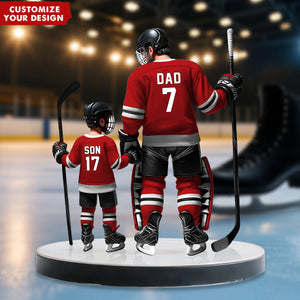 Ice Hockey Dad With Kid-Personalized Shaped Acrylic Plaque, Father's Day Gift