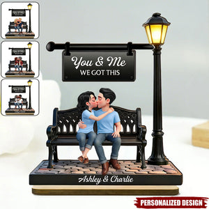 Everlasting Love Couple Sitting Kissing Under Lamp Post-Personalized Wooden Plaque-Valentine's Day Gift For Couple