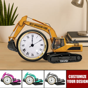 Excavator Desk Clock Plaque - Personalized Gifts For Operator