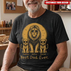 Personalized Lion Dad and Kids Shirt, Retro Vintage "Best Dad Ever" Tee, Cool Protector Dad T-Shirt
