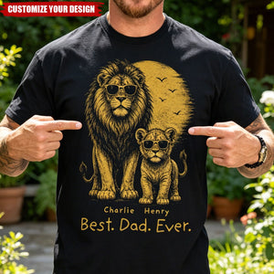 Personalized Lion Dad and Kids Shirt, Retro Vintage "Best Dad Ever" Tee, Cool Protector Dad T-Shirt