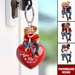 Everlasting Heart LOVE-Personalized Couple Sitting Kissing Keychain