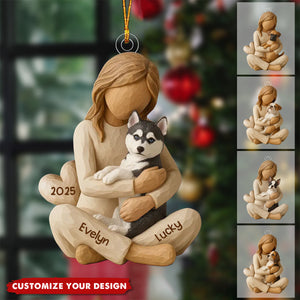 Girl & Her Dog - Personalized Christmas Ornament - Gift For Dog Lover