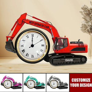 Excavator Desk Clock Plaque - Personalized Gifts For Operator