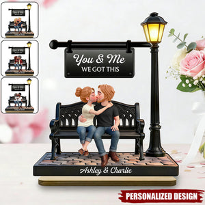 Everlasting Love Couple Sitting Kissing Under Lamp Post-Personalized Wooden Plaque-Valentine's Day Gift For Couple