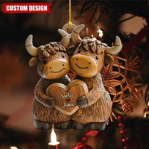 Cute Highland Cow Couple - Personalized Highland Cow Ornament