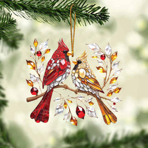 Colorful Cardinal Couple Memorial Ornament--Christmas Gift