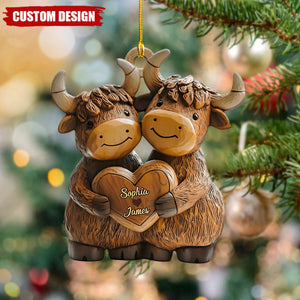 Cute Highland Cow Couple - Personalized Highland Cow Ornament