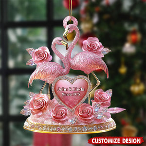 Personalized Flamingo Ornament,Pink Anniversary Keepsake, Engagement Gift