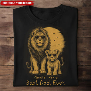 Personalized Lion Dad and Kids Shirt, Retro Vintage "Best Dad Ever" Tee, Cool Protector Dad T-Shirt