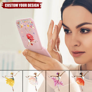 Personalized Ballet Girl Birth Flower LED Double-Sided Compact Makeup Mirror Gift for Ballerina