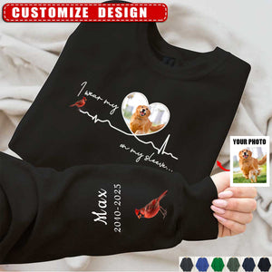 I Wear My Heart Angel On My Sleeve - Memorial Personalized Upload Photo Sweatshirt