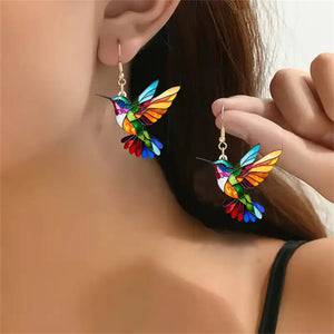 Colorful Hummingbird Necklace & Earrings - Gift Bird Lovers