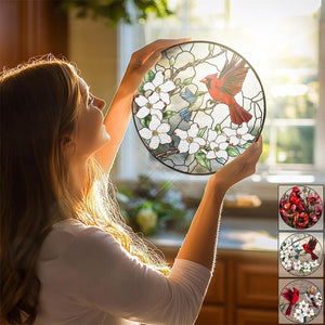 Cardinal&Hummingbird Stained Glass Suncatcher Window Hangings-Memorial Gift
