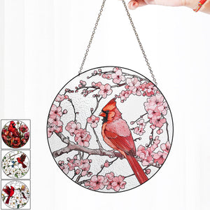 Cardinal&Hummingbird Stained Glass Suncatcher Window Hangings-Memorial Gift