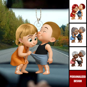 Funny Cartoon Couple-Personalized Acrylic Car Ornament-Anniversary Gift for him, her