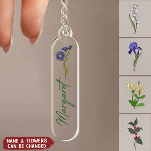 Birthday Flower Birth Floral With Name - Personalized Acrylic Keychain