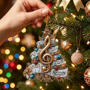Personalized Treble Clef Acrylic Ornament, Custom Music Lover Gift For Holiday Tree