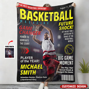 Personalized Basketball Magazine Cover Blanket - Basketball Lovers Gift