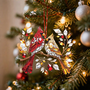 Colorful Cardinal Couple Memorial Ornament--Christmas Gift