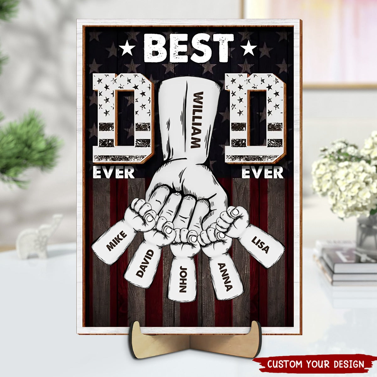 Personalized Gifts For Dad Wood Sign Best Dad Ever - Personalized 2-Layered Wooden Plaque With Stand