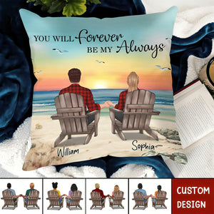 Retro Vintage Back View Couple Sitting Beach Landscape Personalized Pillow