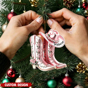 Personalized Cowgirl/Cowboy Boots & Hat Acrylic Christmas ornament - Gift For Cowgirl/Cowboy