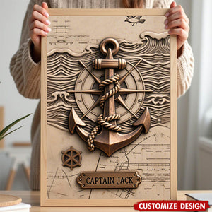 Nautical Anchor Vintage Nautical Map Fragment-Personalized Poster