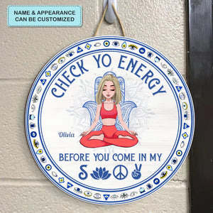 Personalized Custom Door Sign - Gift For Yoga Lover - Check Yo Energy