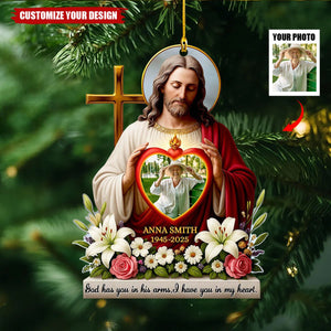 Christmas In Heaven - Personalized Memorial Acrylic Ornament Safe In The Arms Of Jesus