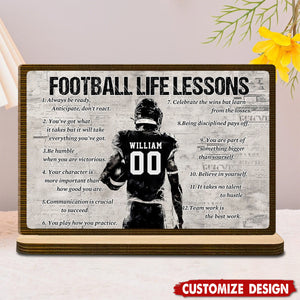 Personalized Football Life Lessons Wooden Plaque -Gift for American Football Lovers
