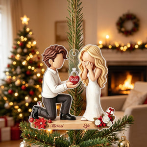 Personalized Couple Marriage Proposal Christmas Ornament, First Christmas Engaged,She Said Yes,Wedding Xmas Gift,Engagement Gift For Couples