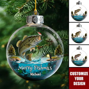 Merry Fishmas - Personalized Fishing Transparent Ornament