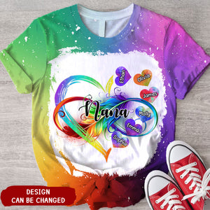 Grandma Grandkids Infinity Love Rainbow Personalized 3D T-shirt