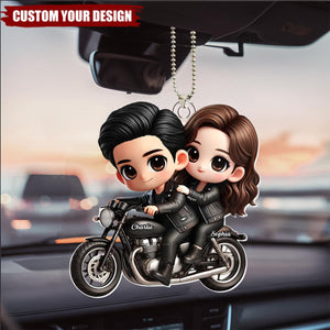 Personalized Cute Cartoon Couple Motorcycle Car Ornament, Anniversary & Gift for him, Gift for her