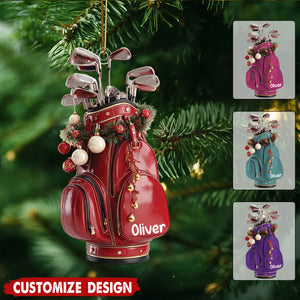 Personalized Golf Bag Christmas Ornament: Custom Name And Color